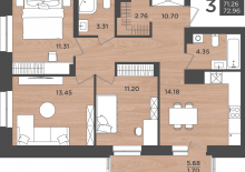 3-к квартира, 72.96 м&sup2;, 4/24 эт.